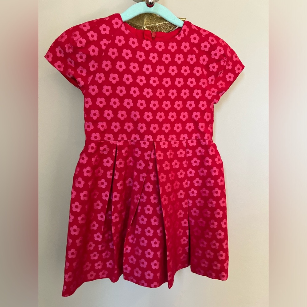 Jacadi Floral Jacquard Dress - red with pink floral - used - size 4